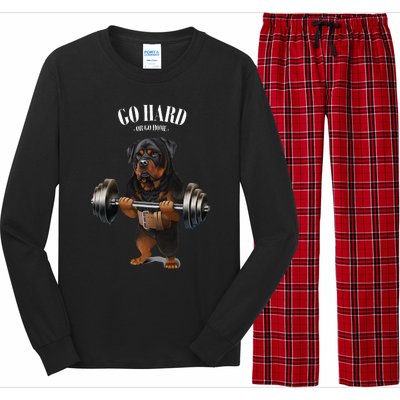 Rottweiler Dog Weightlifting In Fitness Gym Long Sleeve Pajama Set