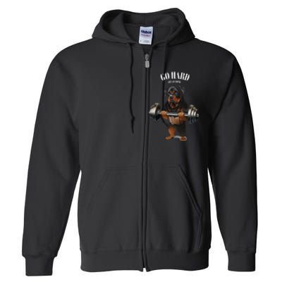 Rottweiler Dog Weightlifting In Fitness Gym Full Zip Hoodie