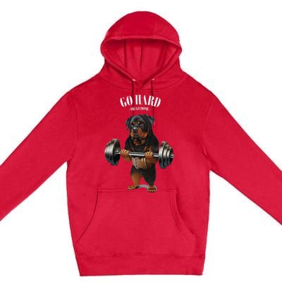 Rottweiler Dog Weightlifting In Fitness Gym Premium Pullover Hoodie