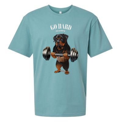 Rottweiler Dog Weightlifting In Fitness Gym Sueded Cloud Jersey T-Shirt