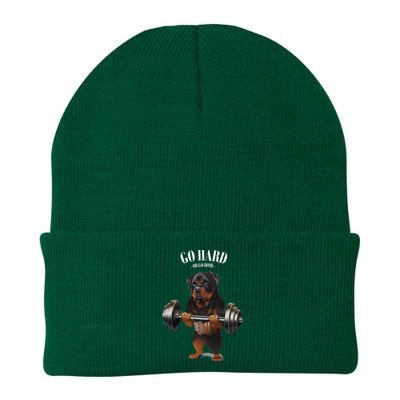 Rottweiler Dog Weightlifting in Fitness Gym Knit Cap Winter Beanie