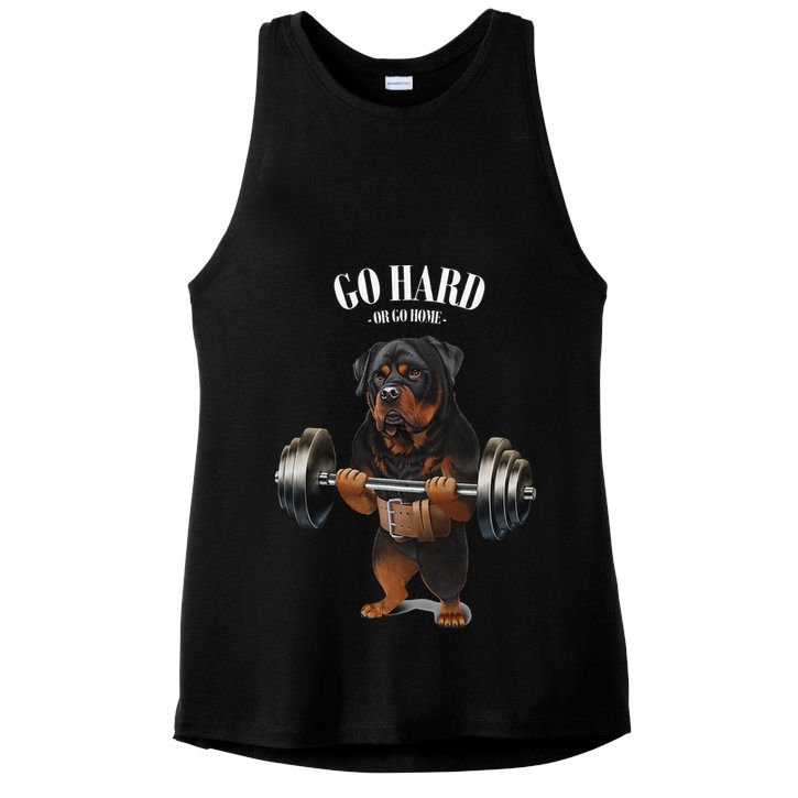 Rottweiler Dog Weightlifting in Fitness Gym Ladies PosiCharge Tri-Blend Wicking Tank