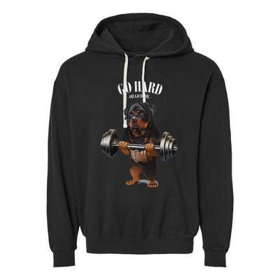 Rottweiler Dog Weightlifting in Fitness Gym Garment-Dyed Fleece Hoodie