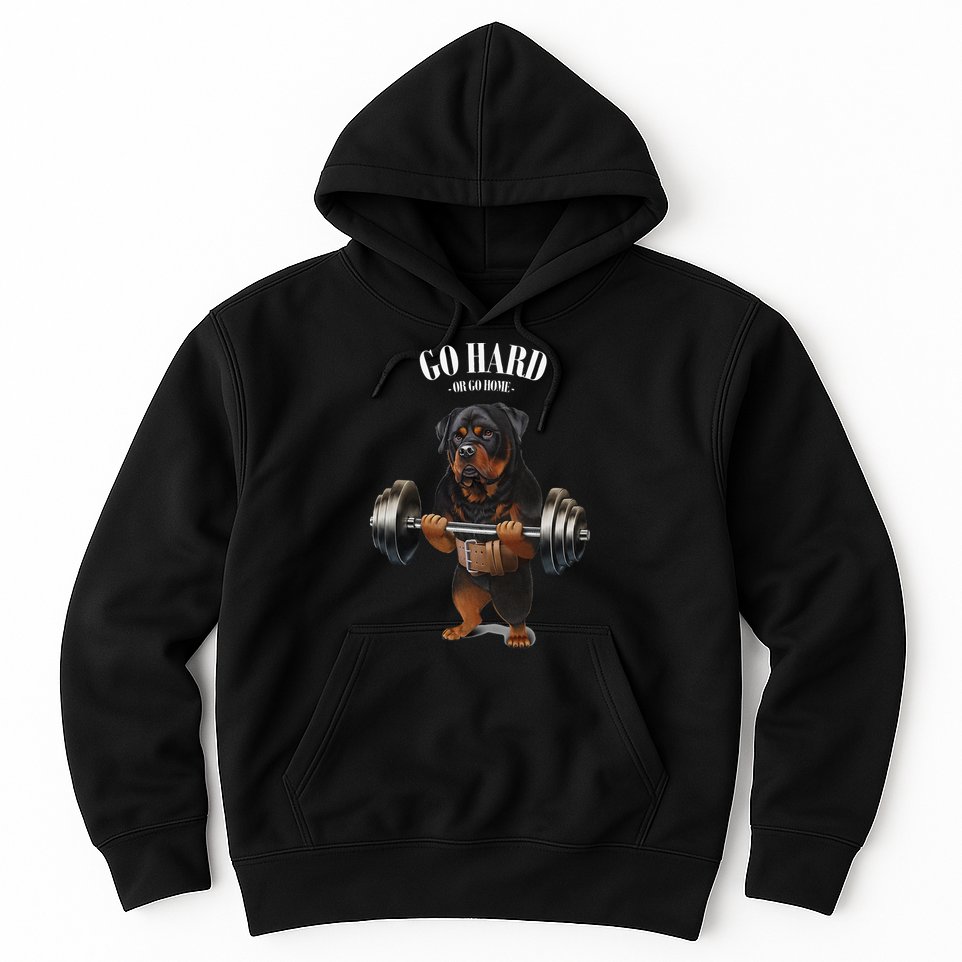 Rottweiler Dog Weightlifting in Fitness Gym Hoodie