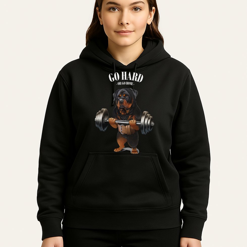 Rottweiler Dog Weightlifting in Fitness Gym Hoodie