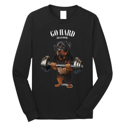 Rottweiler Dog Weightlifting in Fitness Gym Long Sleeve Shirt