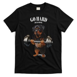 Rottweiler Dog Weightlifting in Fitness Gym T-Shirt