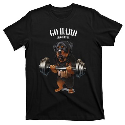 Rottweiler Dog Weightlifting in Fitness Gym T-Shirt