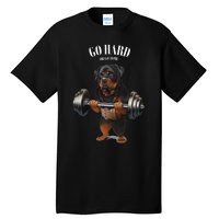 Rottweiler Dog Weightlifting in Fitness Gym Tall T-Shirt