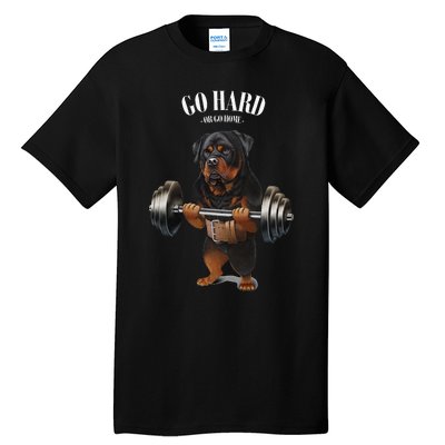 Rottweiler Dog Weightlifting in Fitness Gym Tall T-Shirt