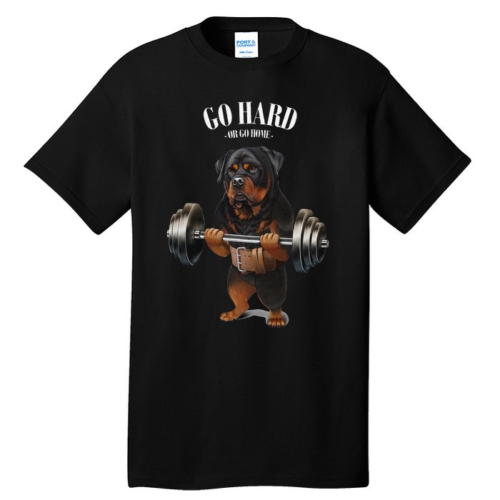 Rottweiler Dog Weightlifting in Fitness Gym Tall T-Shirt