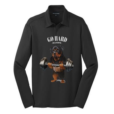 Rottweiler Dog Weightlifting in Fitness Gym Silk Touch Performance Long Sleeve Polo