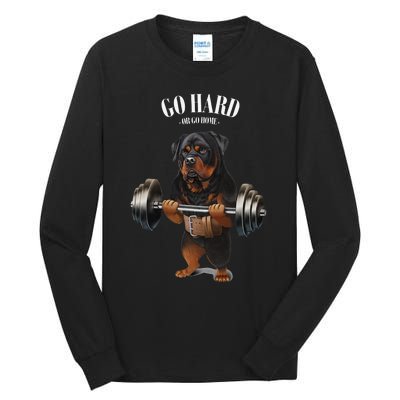 Rottweiler Dog Weightlifting in Fitness Gym Tall Long Sleeve T-Shirt