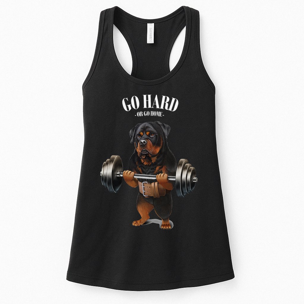 Rottweiler Dog Weightlifting in Fitness Gym Womens Tank Top