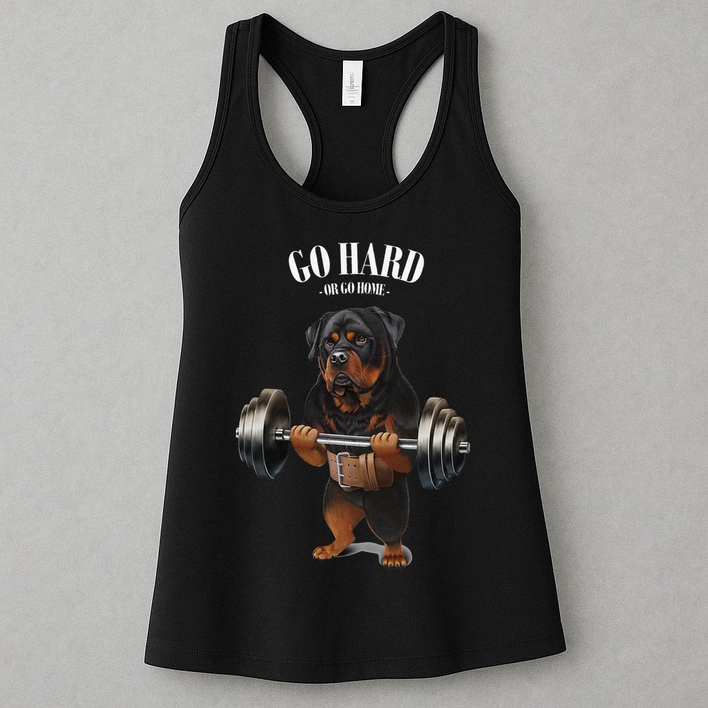 Rottweiler Dog Weightlifting in Fitness Gym Womens Tank Top