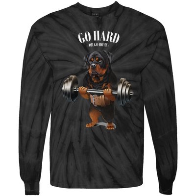 Rottweiler Dog Weightlifting in Fitness Gym Tie-Dye Long Sleeve Shirt