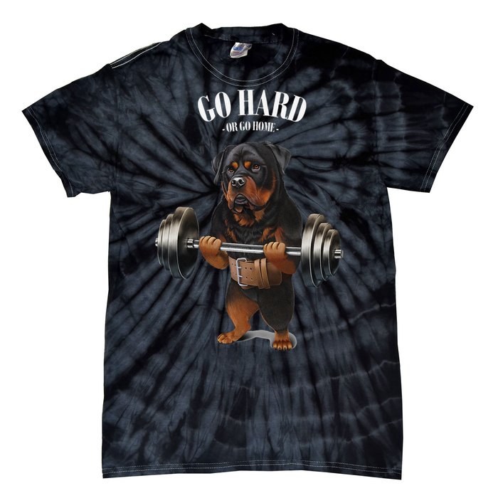 Rottweiler Dog Weightlifting in Fitness Gym Tie-Dye T-Shirt