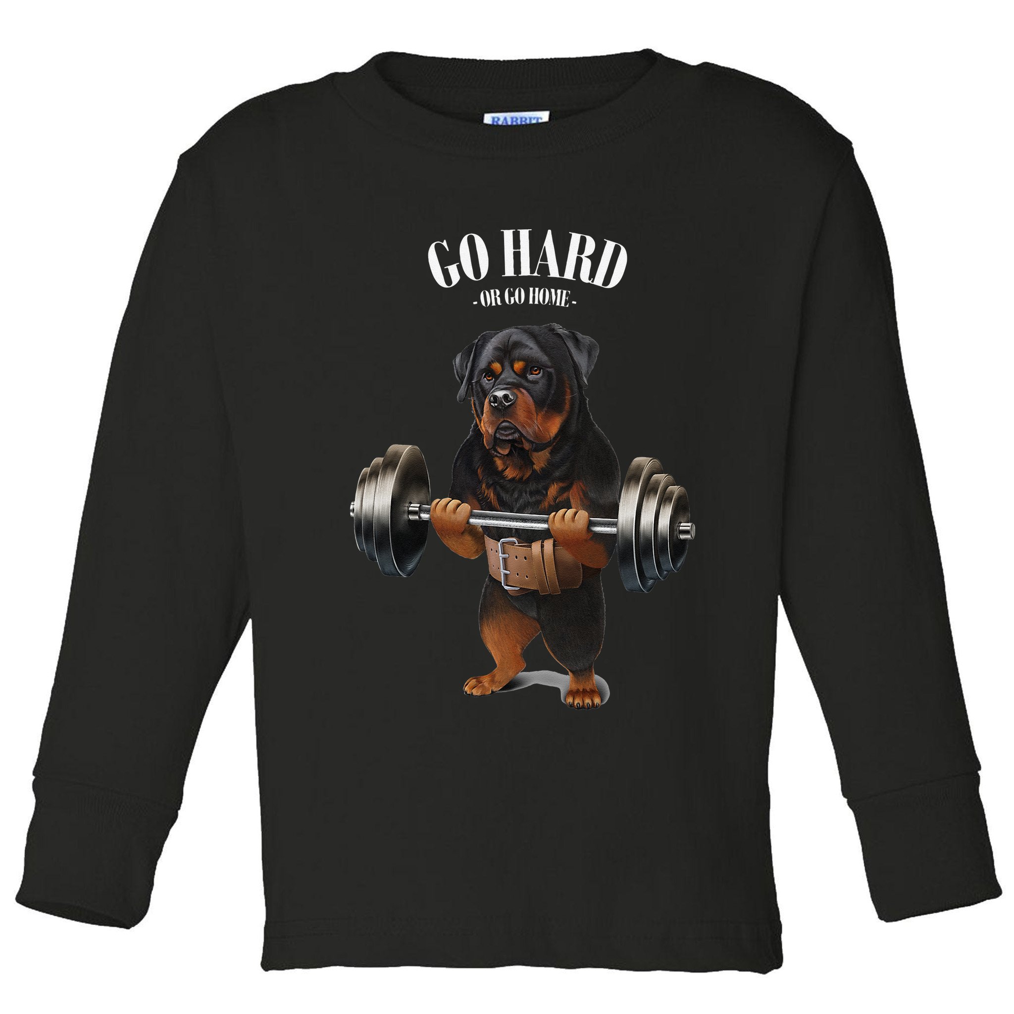 Rottweiler Dog Weightlifting in Fitness Gym Toddler Long Sleeve Shirt