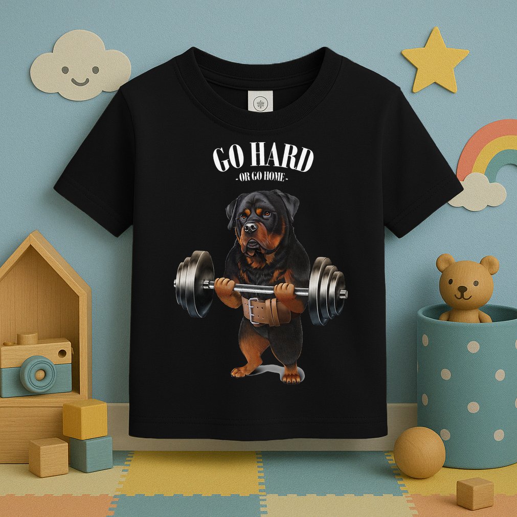 Rottweiler Dog Weightlifting in Fitness Gym Toddler T-Shirt