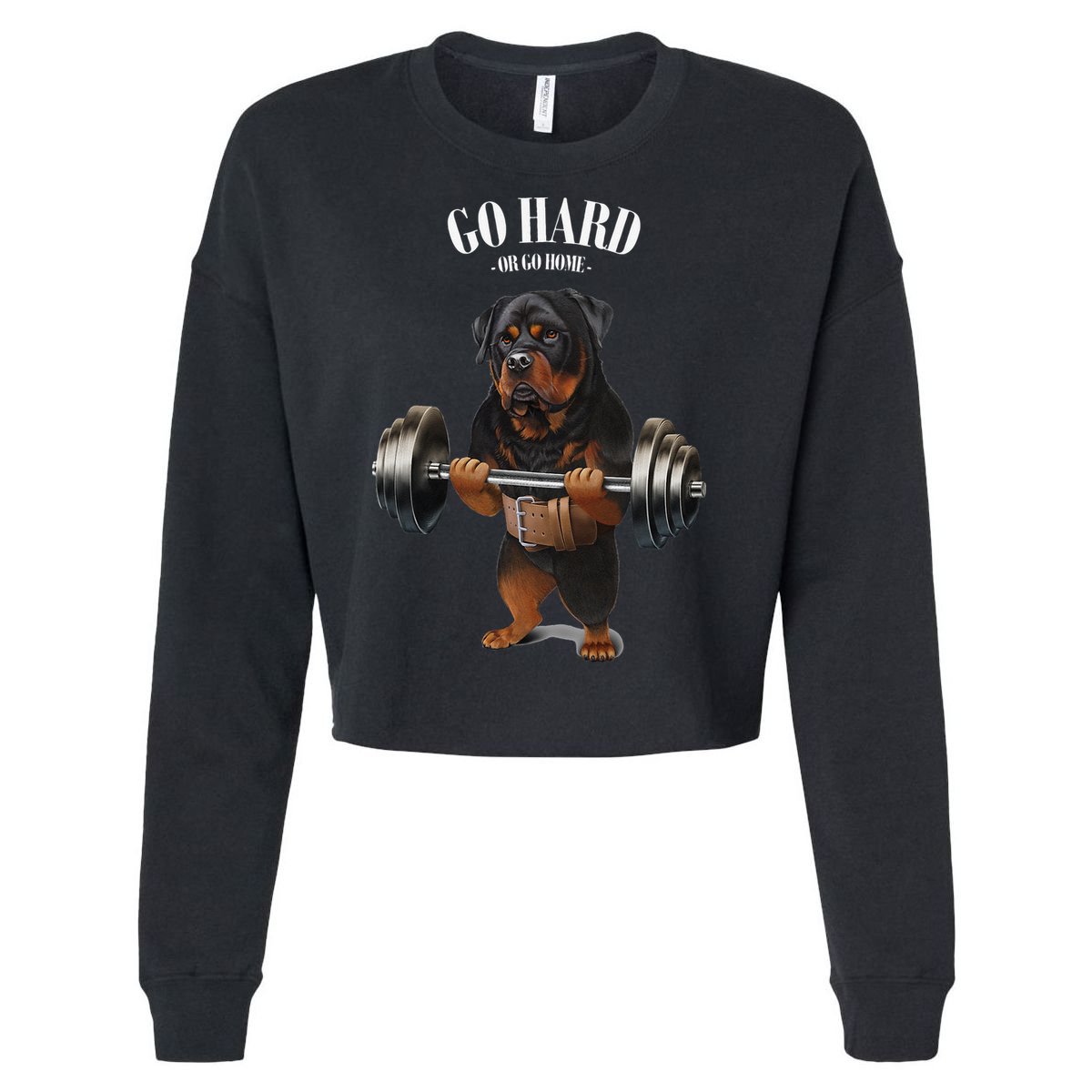 Rottweiler Dog Weightlifting in Fitness Gym Cropped Pullover Crew