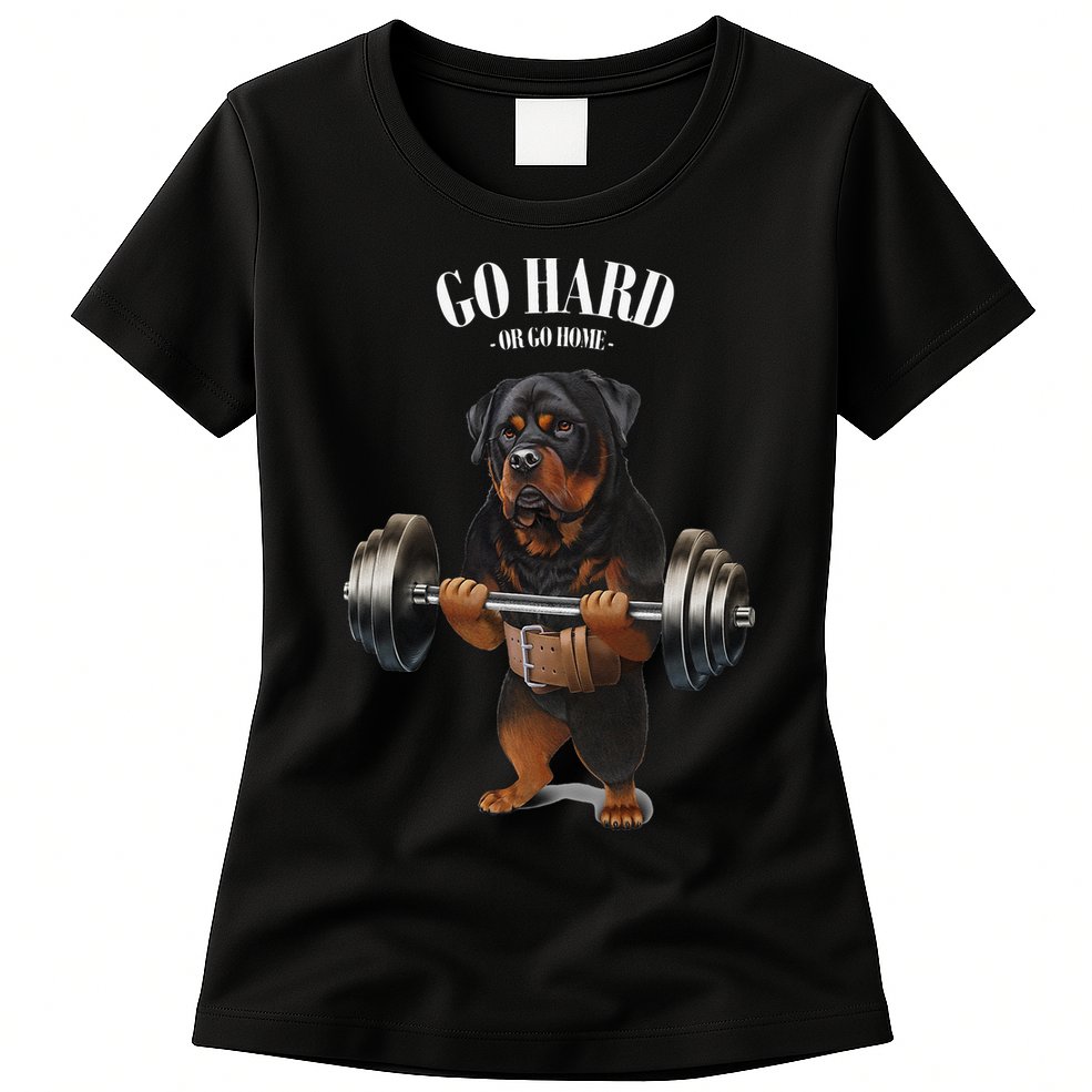 Rottweiler Dog Weightlifting in Fitness Gym Womens T-Shirt