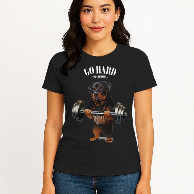 Rottweiler Dog Weightlifting in Fitness Gym Womens T-Shirt