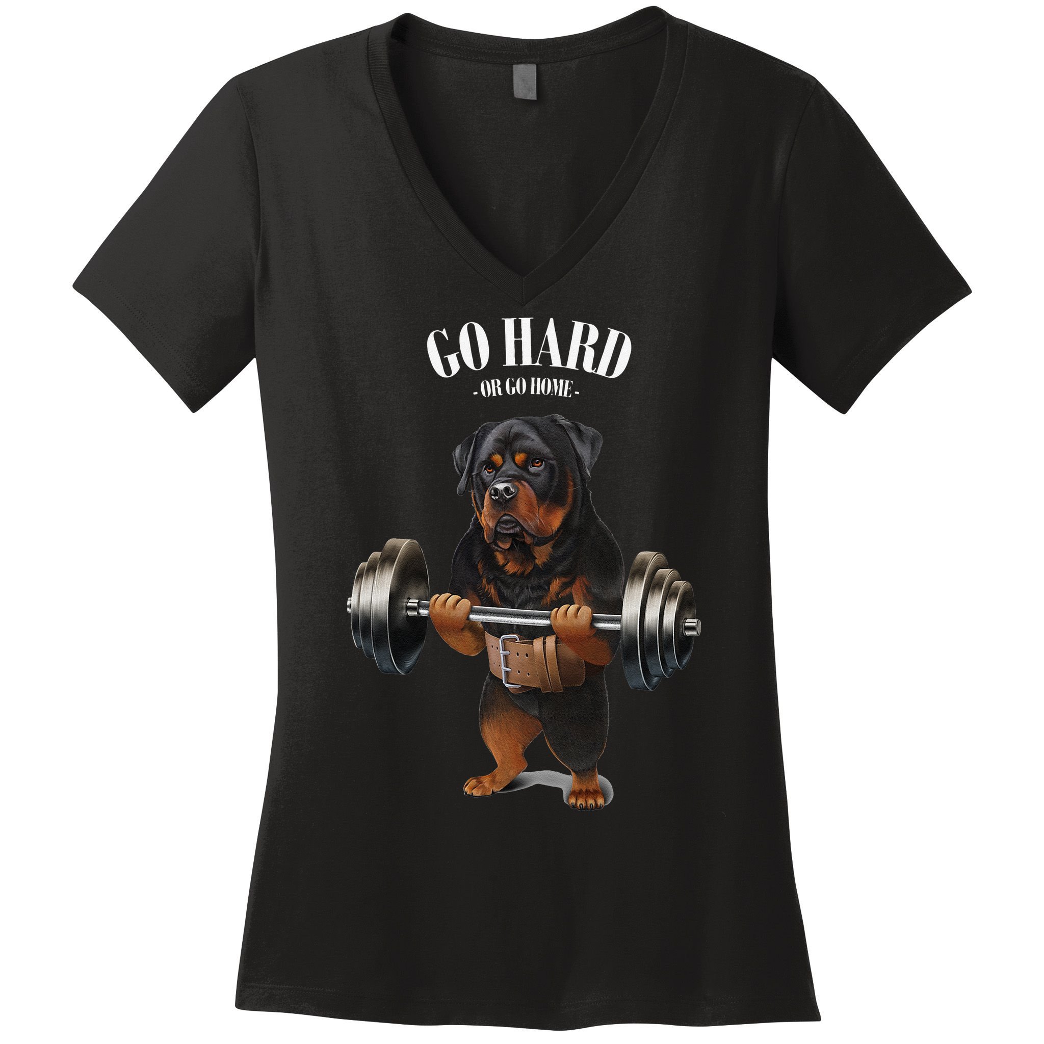 Rottweiler Dog Weightlifting in Fitness Gym Women's V-Neck T-Shirt