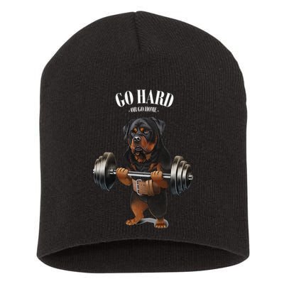 Rottweiler Dog Weightlifting in Fitness Gym Short Acrylic Beanie