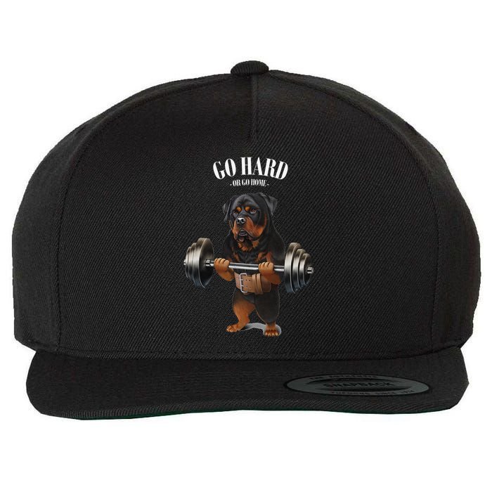 Rottweiler Dog Weightlifting in Fitness Gym Wool Snapback Cap