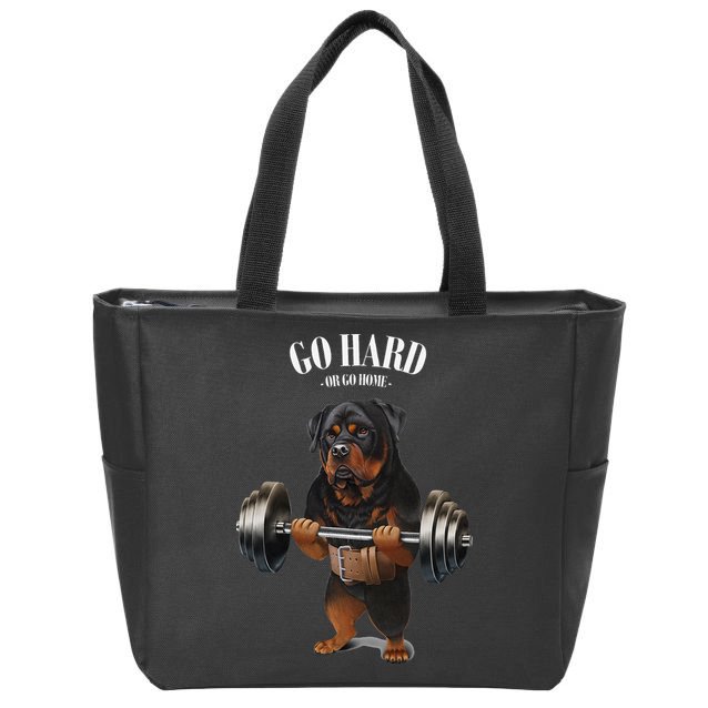 Rottweiler Dog Weightlifting in Fitness Gym Zip Tote Bag