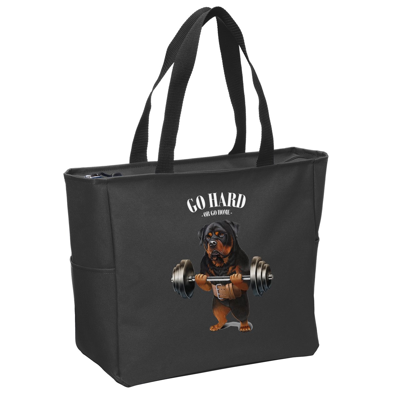 Rottweiler Dog Weightlifting in Fitness Gym Zip Tote Bag
