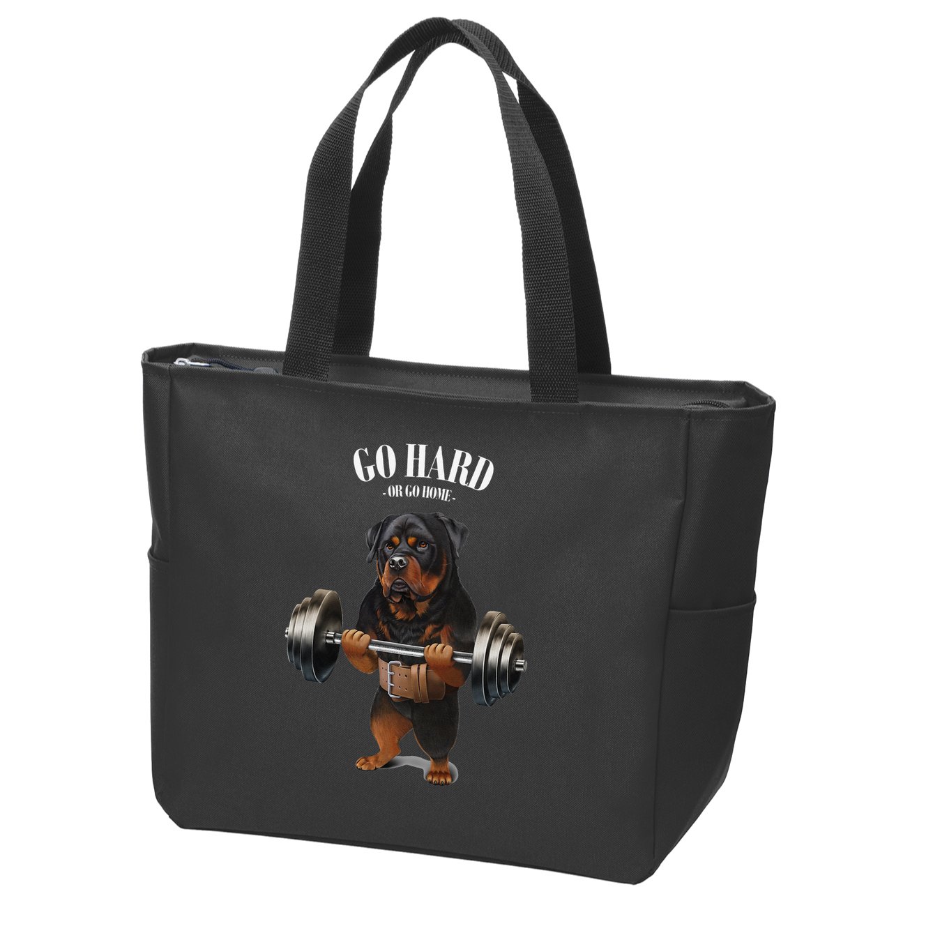 Rottweiler Dog Weightlifting in Fitness Gym Zip Tote Bag