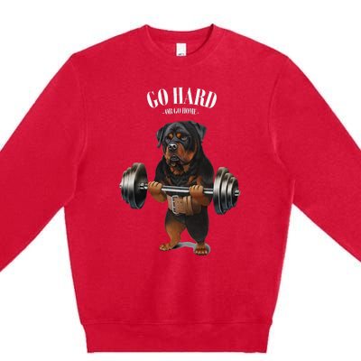 Rottweiler Dog Weightlifting in Fitness Gym Premium Crewneck Sweatshirt