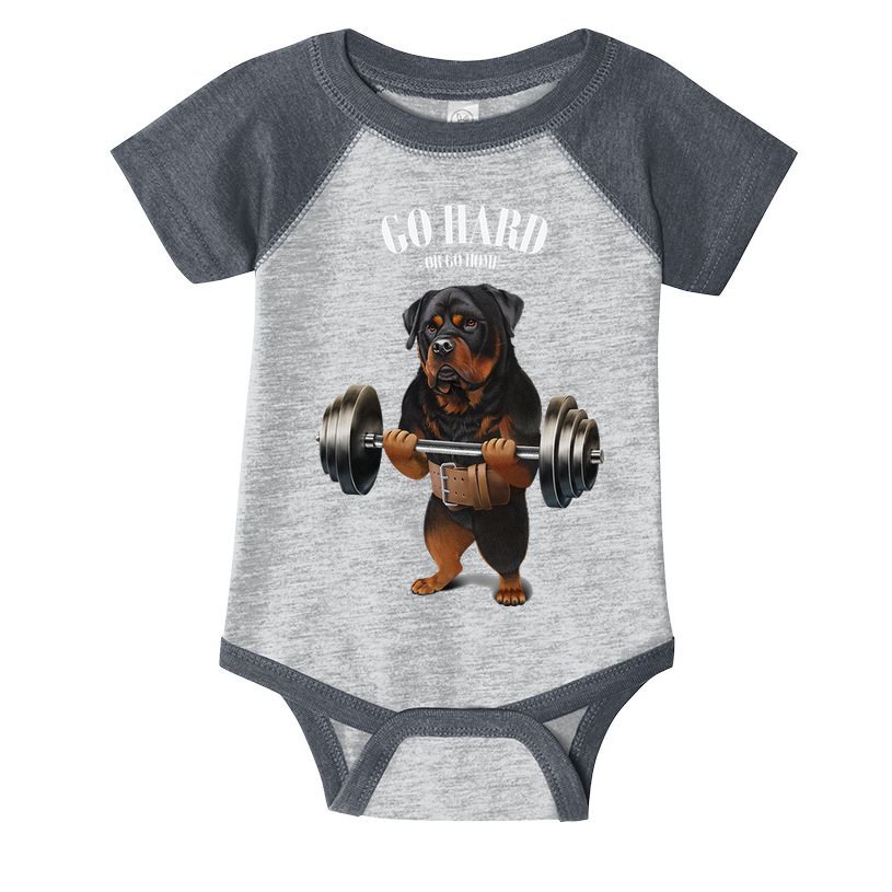 Rottweiler Dog Weightlifting in Fitness Gym Infant Baby Jersey Bodysuit