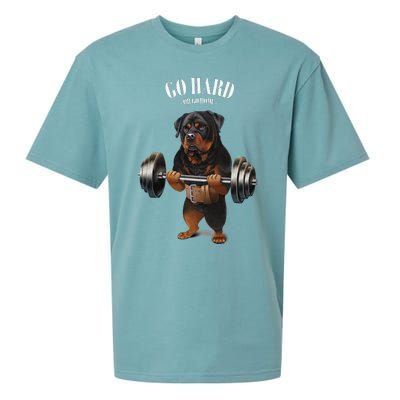 Rottweiler Dog Weightlifting in Fitness Gym Sueded Cloud Jersey T-Shirt