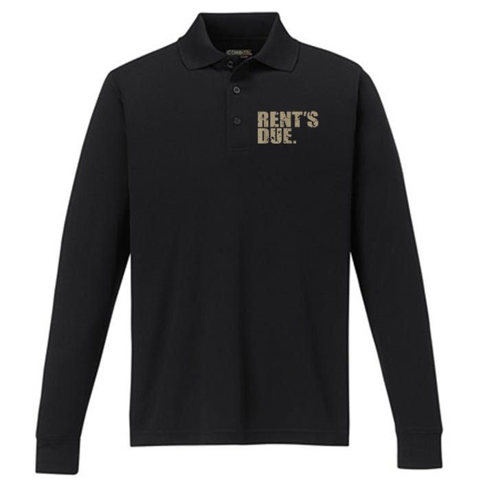 Rent's Due Work Hard Bodybuilder Weightlifting Distressed Performance Long Sleeve Polo