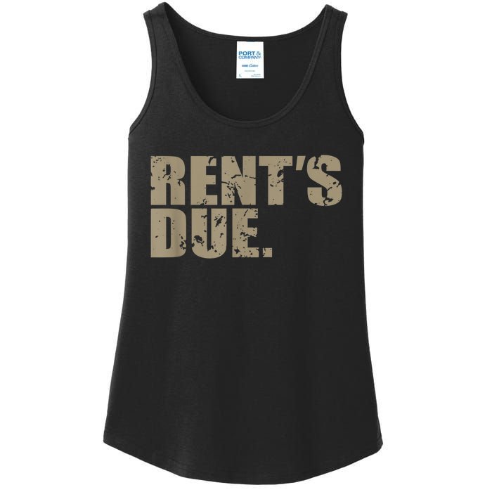 Rent's Due Work Hard Bodybuilder Weightlifting Distressed Ladies Essential Tank