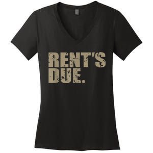 Rent's Due Work Hard Bodybuilder Weightlifting Distressed Women's V-Neck T-Shirt