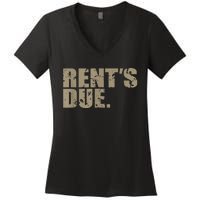 Rent's Due Work Hard Bodybuilder Weightlifting Distressed Women's V-Neck T-Shirt