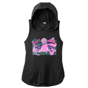 Retro Eighties 80's Pop Art Kawaii Anime Eyes Ladies PosiCharge Tri-Blend Wicking Draft Hoodie Tank