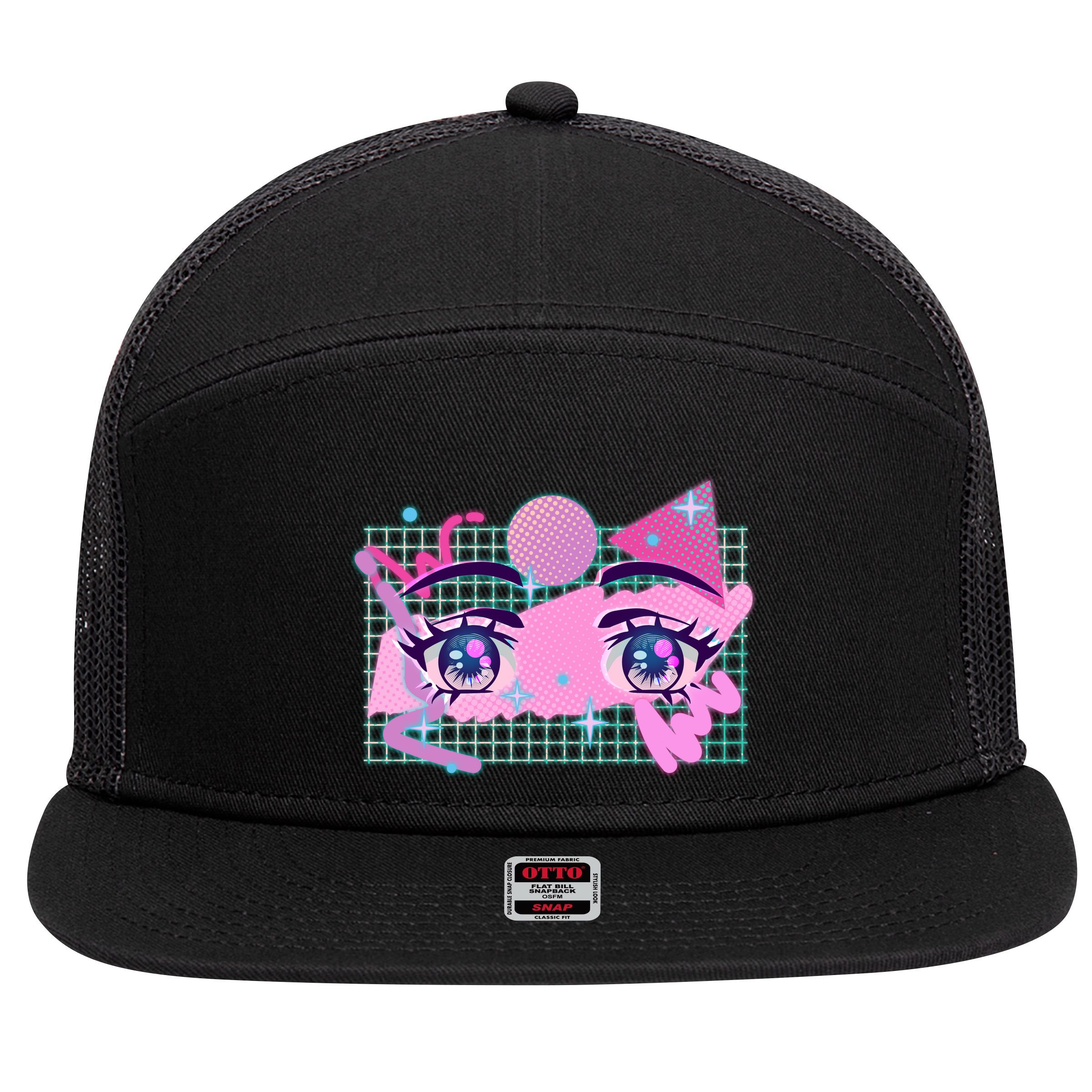 Retro Eighties 80's Pop Art Kawaii Anime Eyes 7 Panel Mesh Trucker Snapback Hat