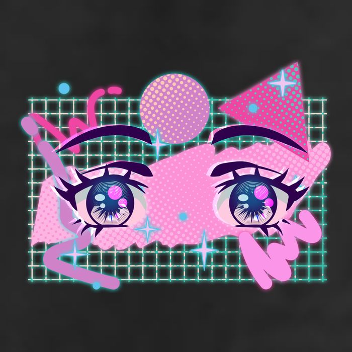 Retro Eighties 80's Pop Art Kawaii Anime Eyes 7 Panel Mesh Trucker Snapback Hat