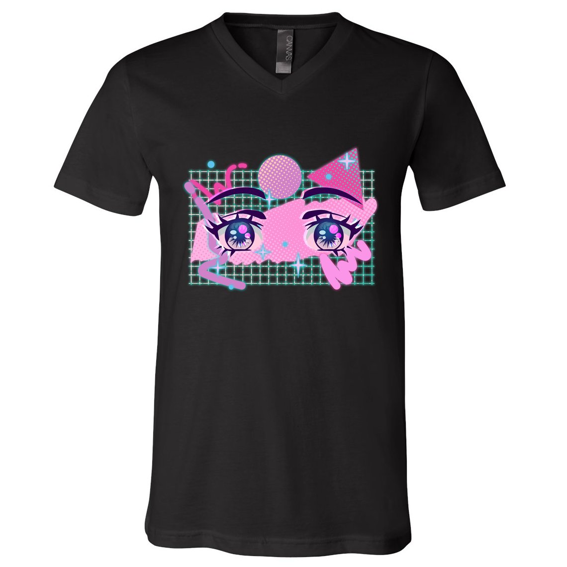 Retro Eighties 80's Pop Art Kawaii Anime Eyes V-Neck T-Shirt