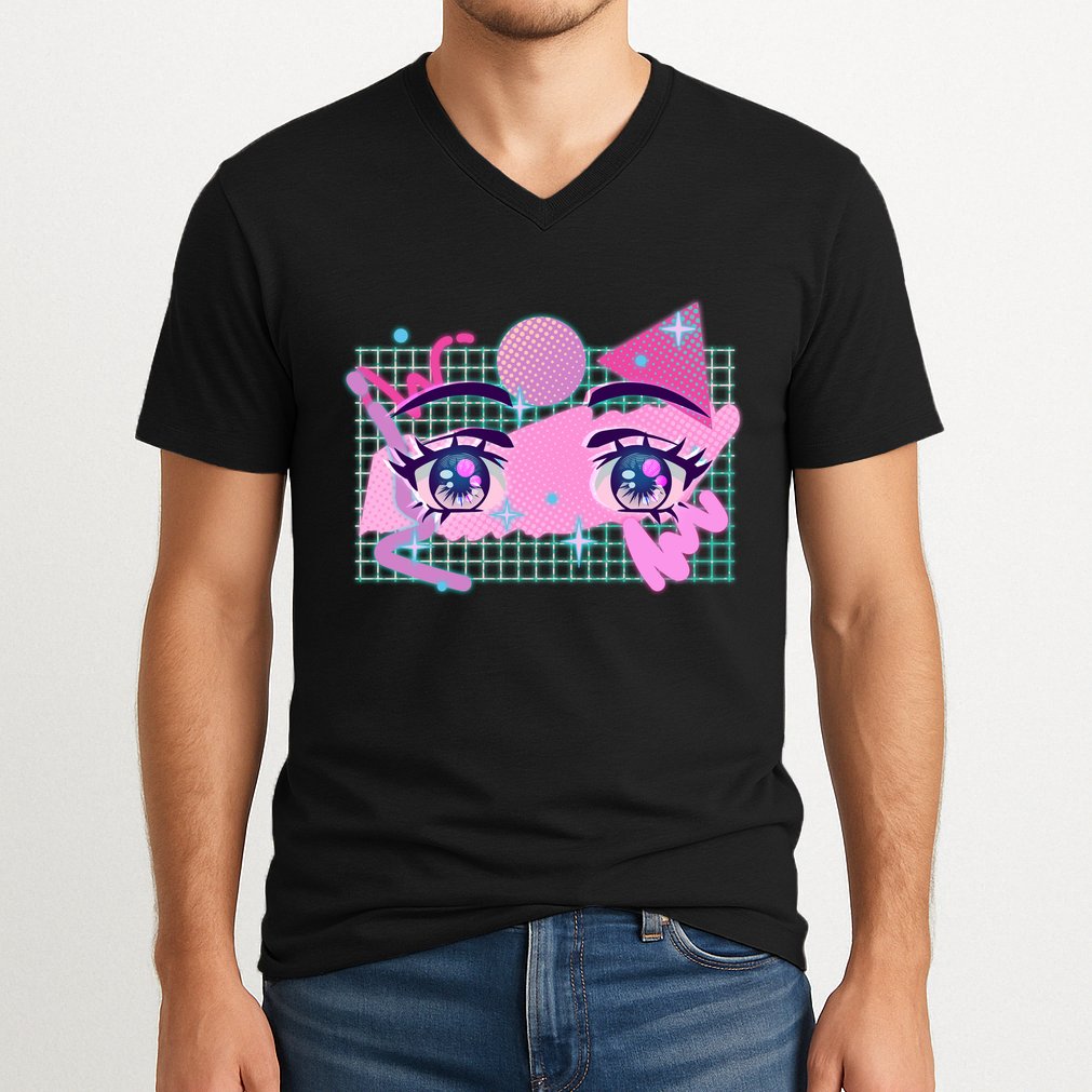 Retro Eighties 80's Pop Art Kawaii Anime Eyes V-Neck T-Shirt