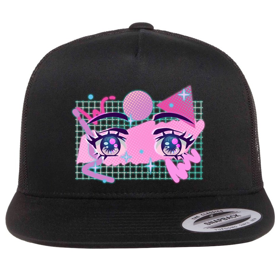 Retro Eighties 80's Pop Art Kawaii Anime Eyes Flat Bill Trucker Hat