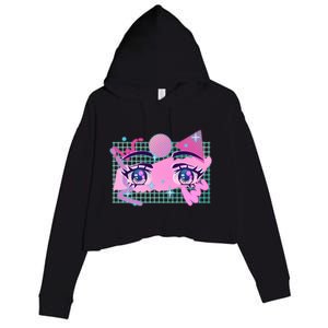 Retro Eighties 80's Pop Art Kawaii Anime Eyes Crop Fleece Hoodie