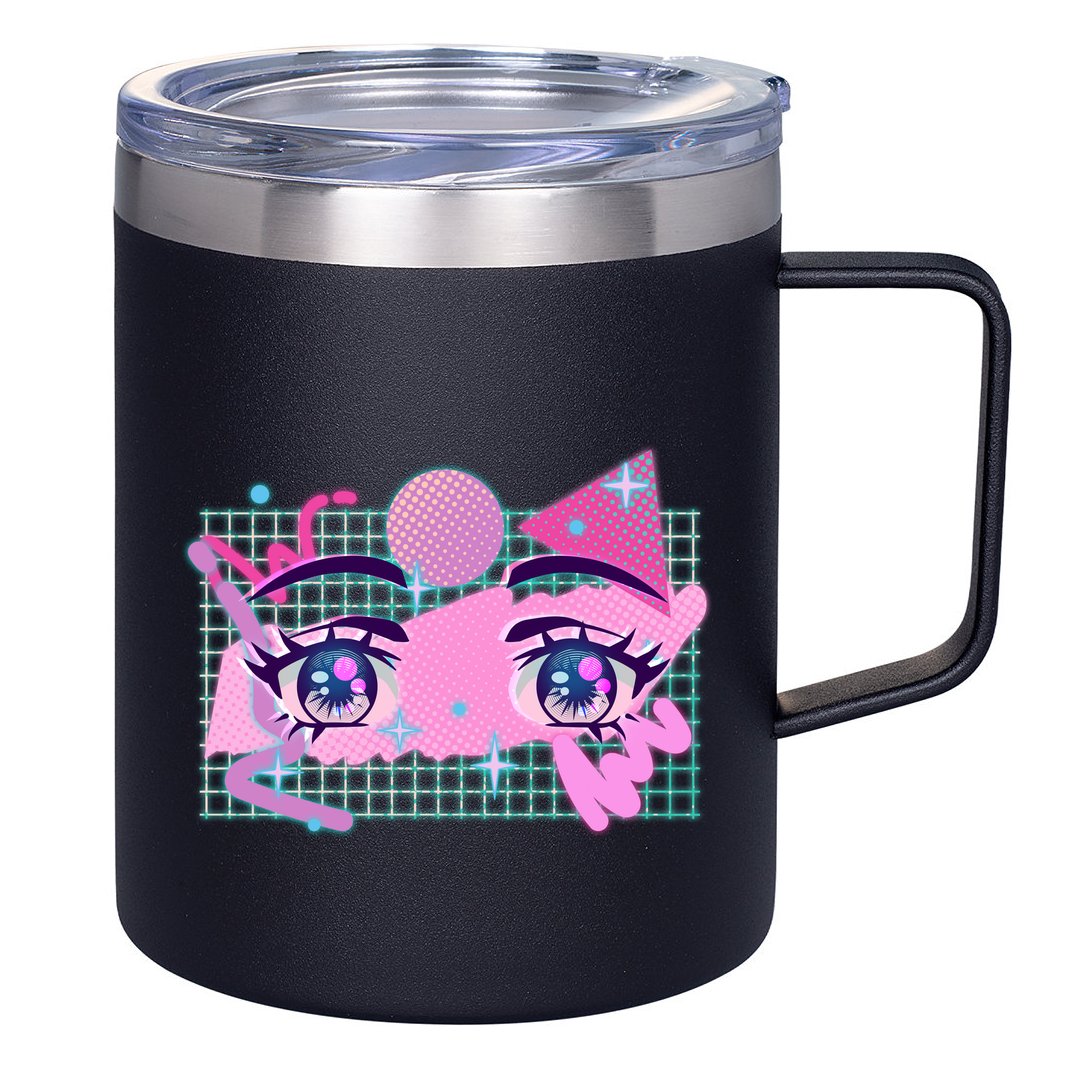 Retro Eighties 80's Pop Art Kawaii Anime Eyes 12oz Stainless Steel Coffee Mug
