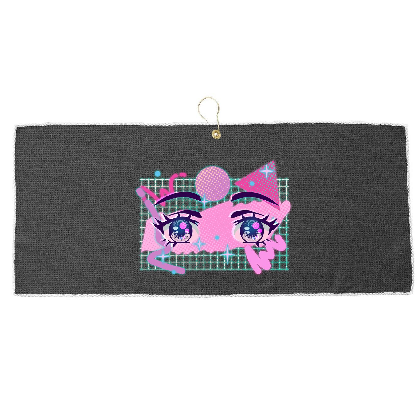 Retro Eighties 80's Pop Art Kawaii Anime Eyes Large Microfiber Waffle Golf Towel