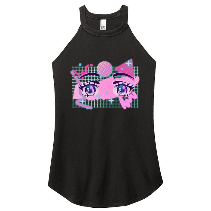 Retro Eighties 80's Pop Art Kawaii Anime Eyes Women's Perfect Tri Rocker Tank