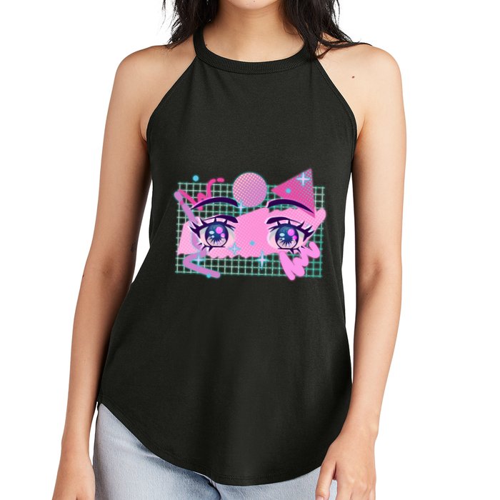 Retro Eighties 80's Pop Art Kawaii Anime Eyes Women's Perfect Tri Rocker Tank